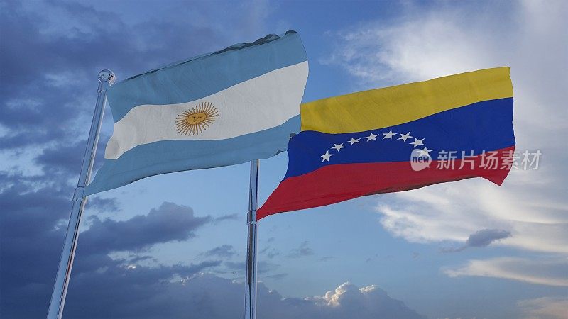 阿根廷和委内瑞拉国旗- 3D插图库存镜头